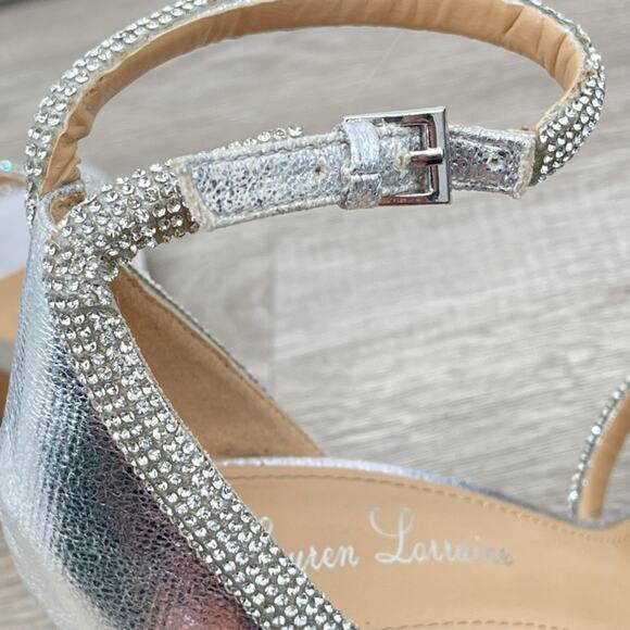 LAUREN LORRAINE Dria Silver Embellished Formal Ankle Strap Stiletto Heel- Sz 10 - Picture 8 of 11